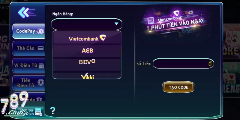 Nạp tiền 789Club Qua 5 Kênh Siêu An Toàn, Nhanh Chóng 2 Nạp tiền 789Club qua code pay siêu an toàn
